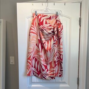 Ann Taylor Red and Pink Leaf Print Midi Skirt